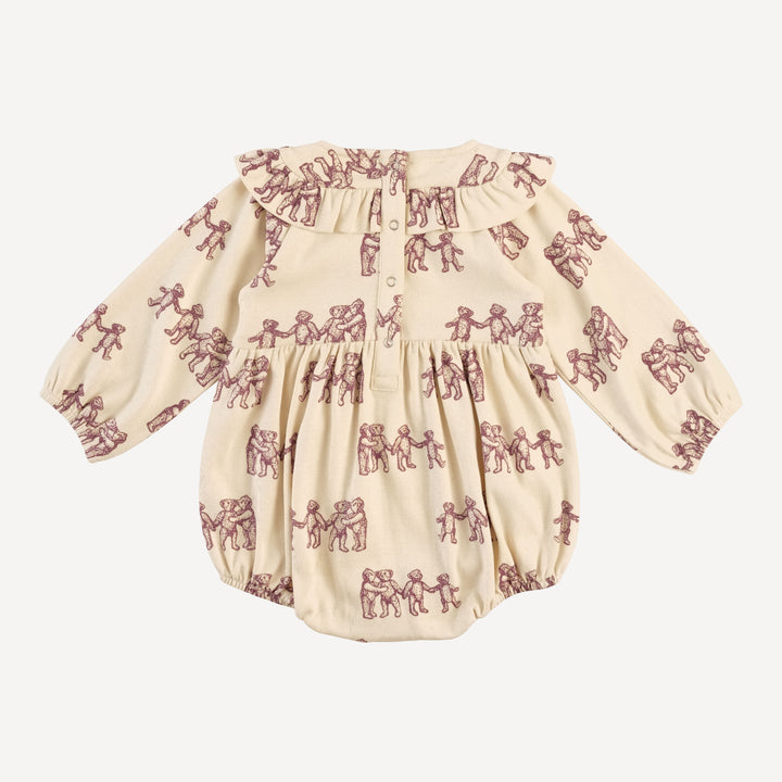 long sleeve circle ruffle bubble | ginger teddy bear | organic cotton flat rib