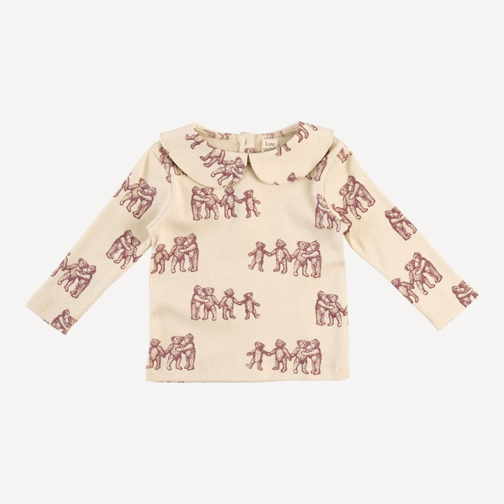 long sleeve peter pan tee | ginger teddy bear | organic cotton flat rib