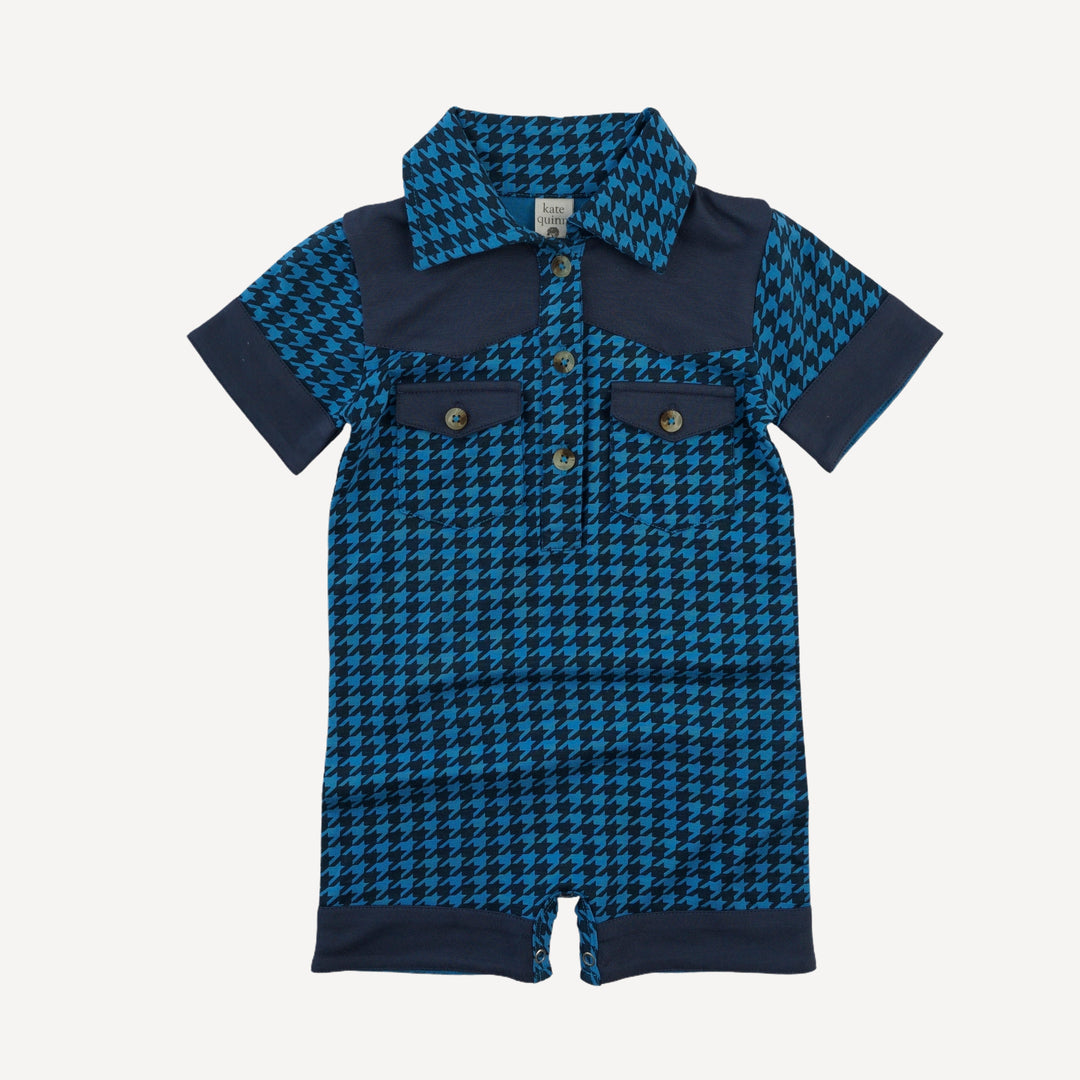 short sleeve cowboy shortie | blue houndstooth | bamboo