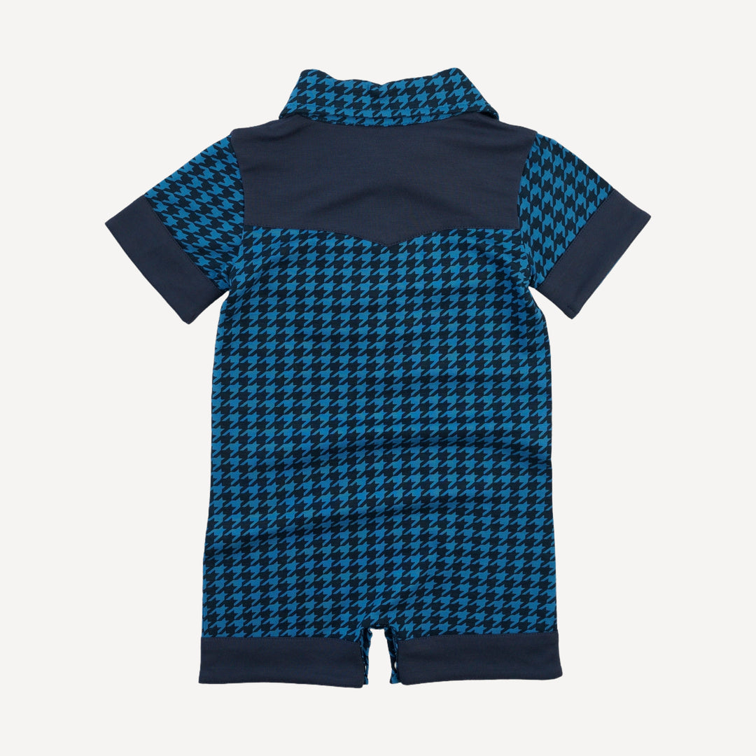 short sleeve cowboy shortie | blue houndstooth | bamboo