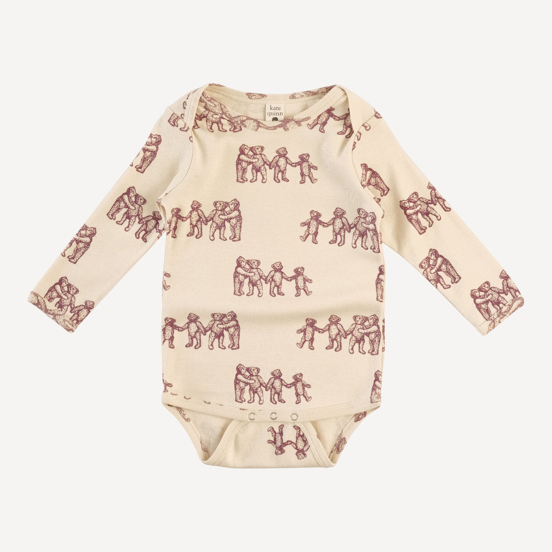 long sleeve lap neck bodysuit | ginger teddy bear | organic cotton flat rib