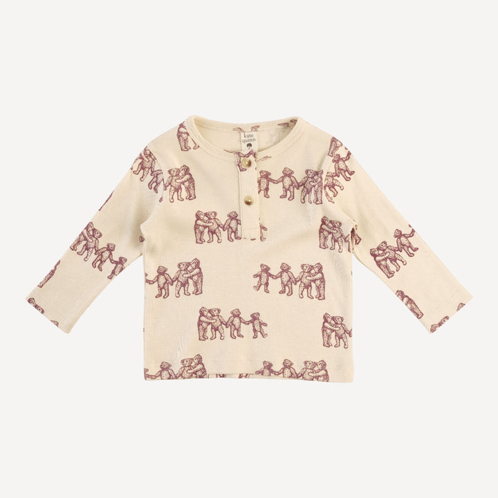 long sleeve basic henley tee | ginger teddy bear | organic cotton flat rib