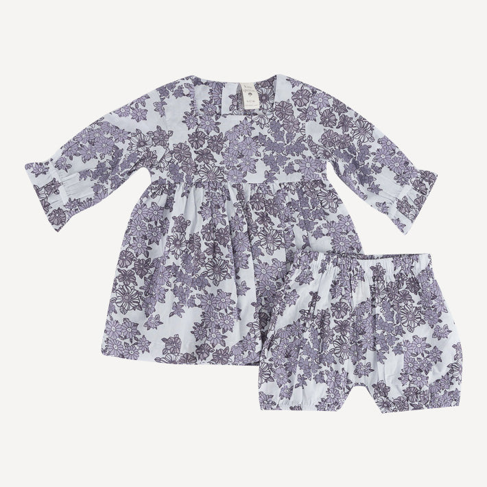 long sleeve square neck dress + gathered bloomer set | lavender wildflower | organic cotton gauze