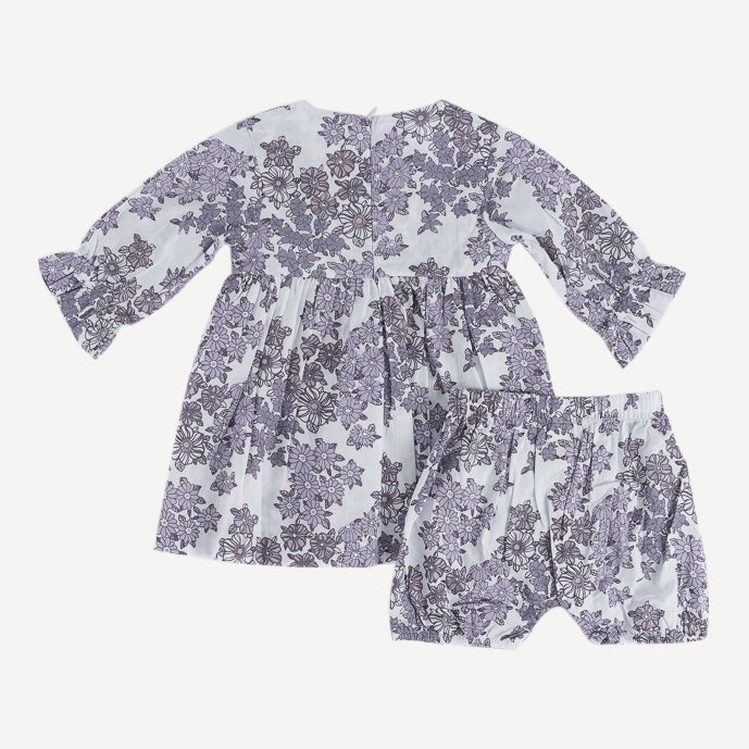 long sleeve square neck dress + gathered bloomer set | lavender wildflower | organic cotton gauze