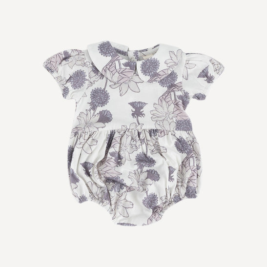 short sleeve peter pan bubble | mauve retro floral | organic cotton jersey