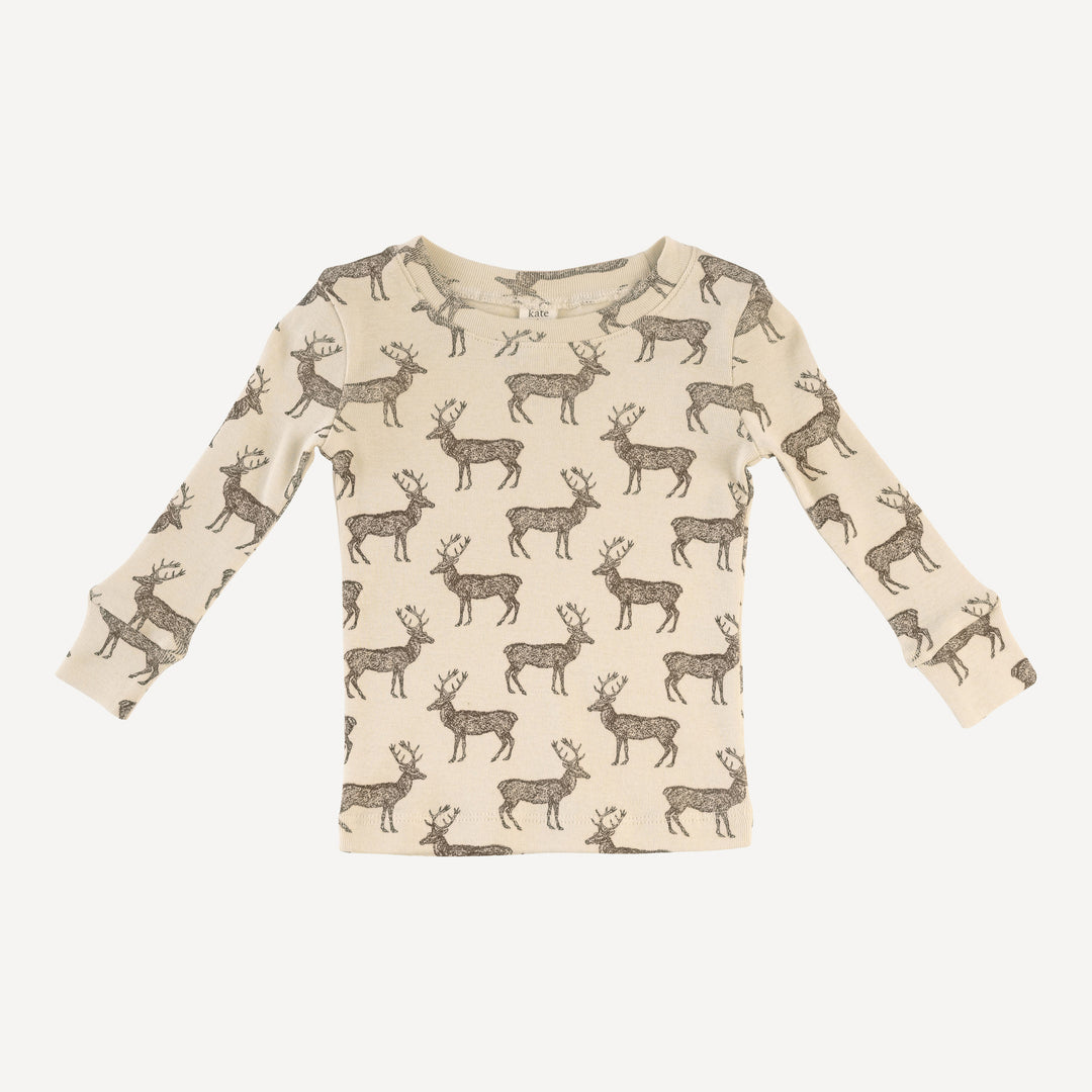 long sleeve crew neck pj set | coffee reindeer | organic cotton flat rib
