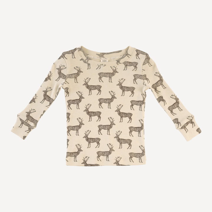 long sleeve crew neck pj set | coffee reindeer | organic cotton flat rib