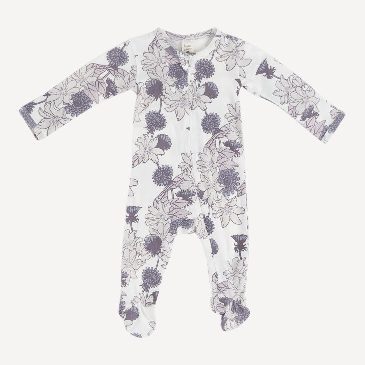 long sleeve two way zipper footie | mauve retro floral | organic cotton jersey