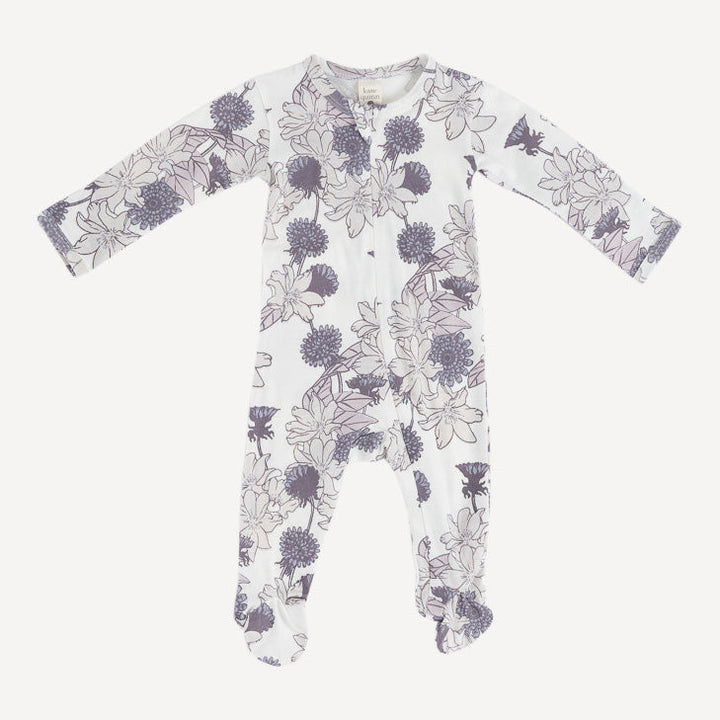 long sleeve two way zipper footie | mauve retro floral | organic cotton jersey