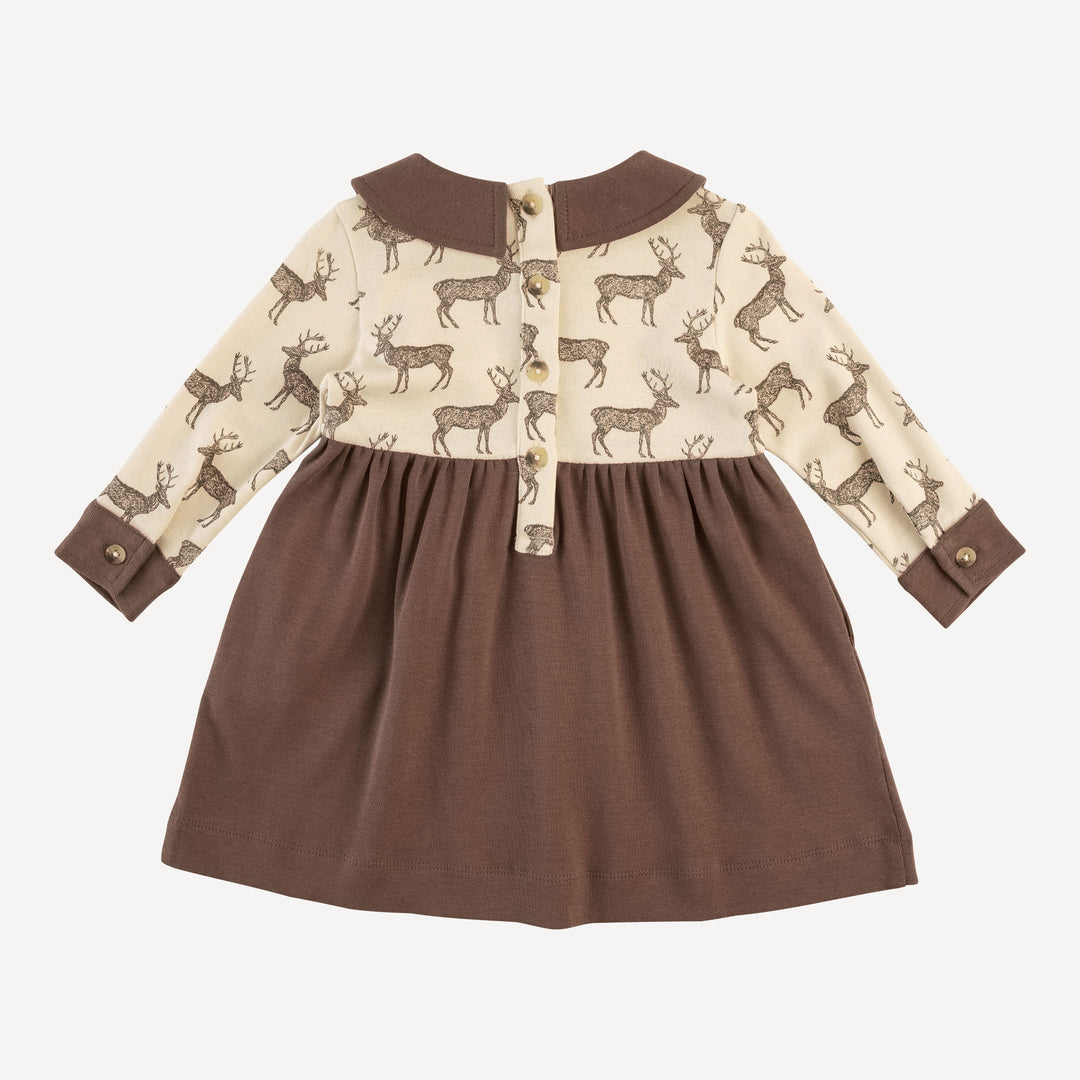 long sleeve peter pan party dress | coffee reindeer | organic cotton flat rib