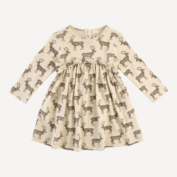 long sleeve rainbow empire dress | coffee reindeer | organic cotton flat rib