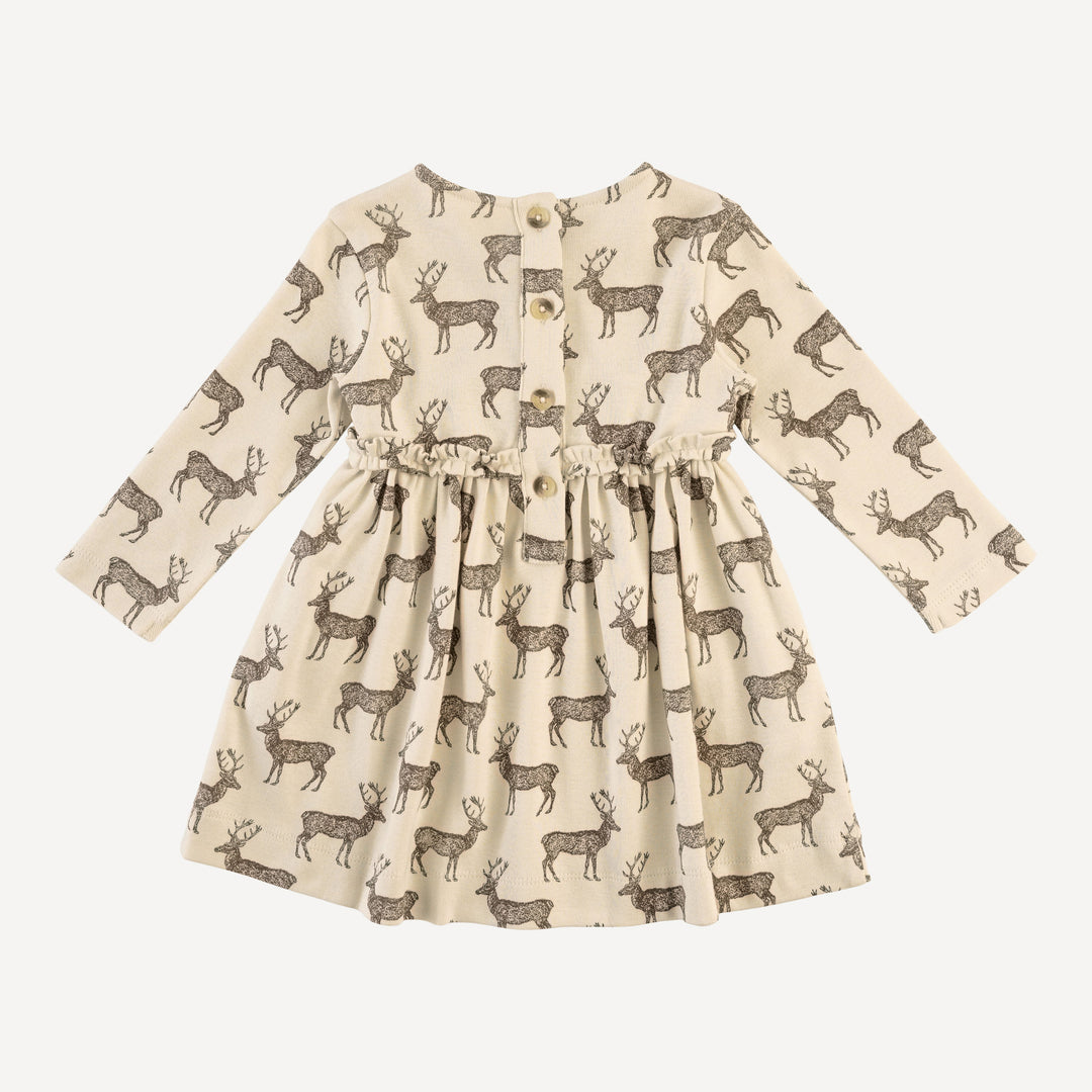 long sleeve rainbow empire dress | coffee reindeer | organic cotton flat rib