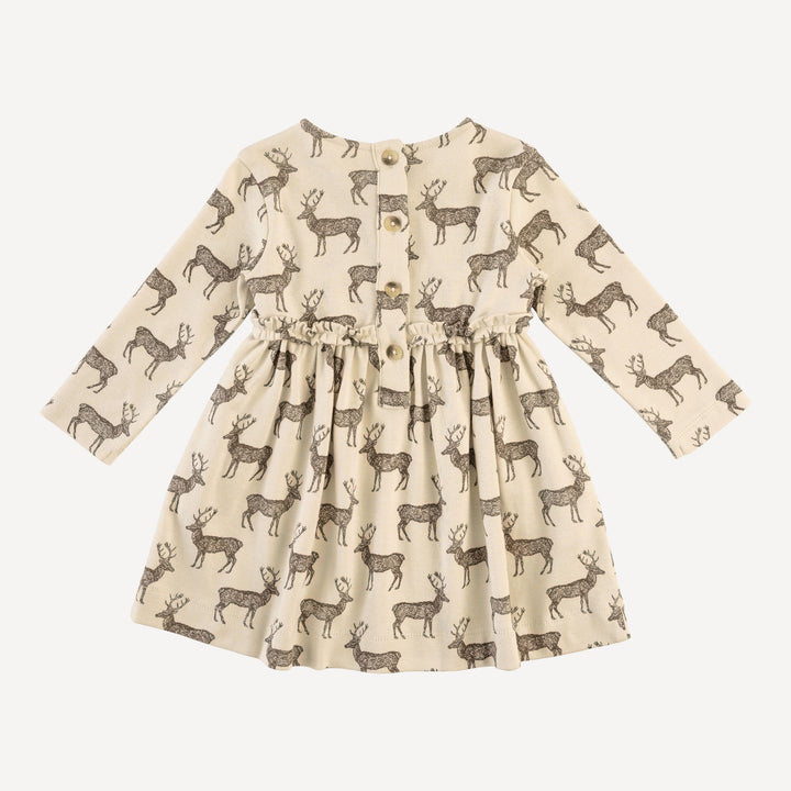 long sleeve rainbow empire dress | coffee reindeer | organic cotton flat rib