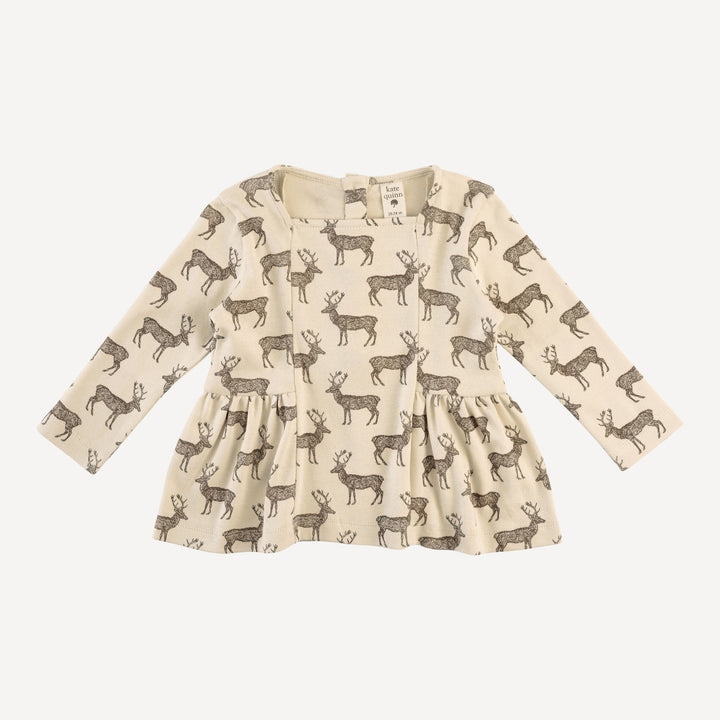 long sleeve ballerina top | coffee reindeer | organic cotton flat rib