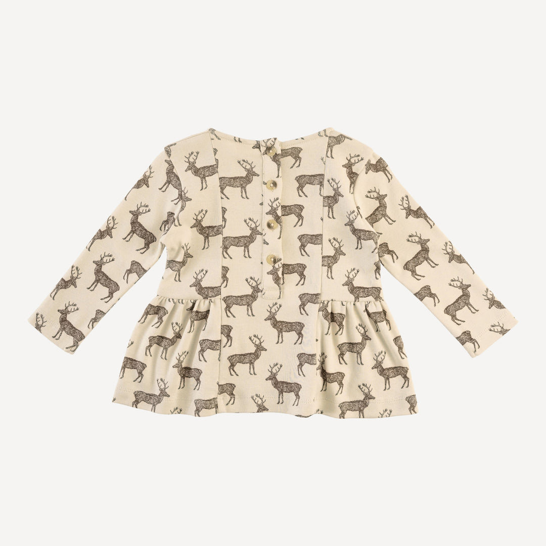 long sleeve ballerina top | coffee reindeer | organic cotton flat rib