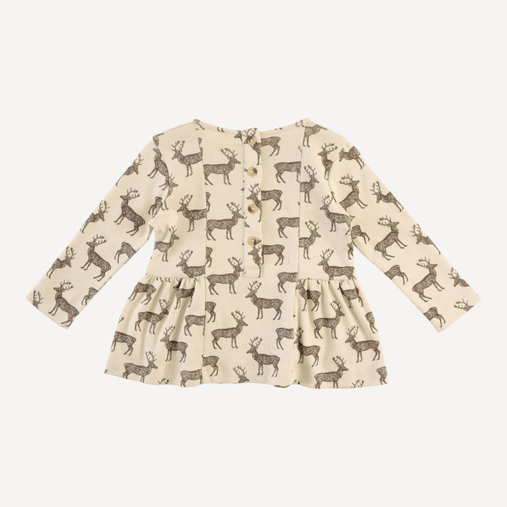 long sleeve ballerina top | coffee reindeer | organic cotton flat rib