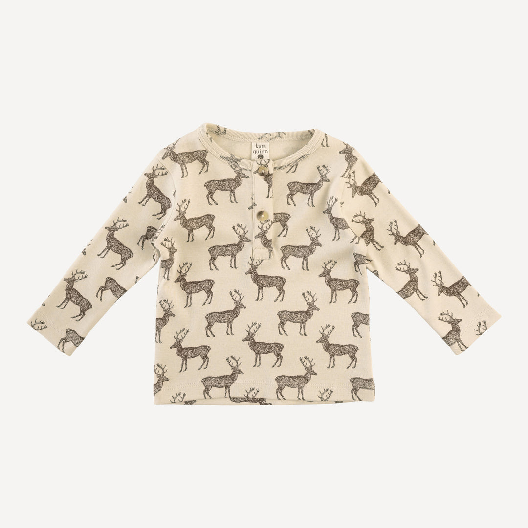 long sleeve basic henley tee | coffee reindeer | organic cotton flat rib