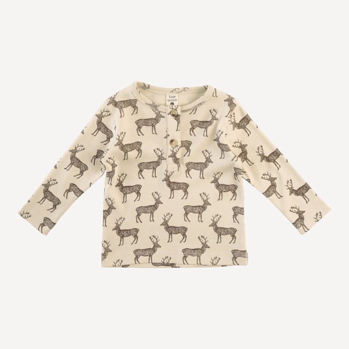 long sleeve basic henley tee | coffee reindeer | organic cotton flat rib
