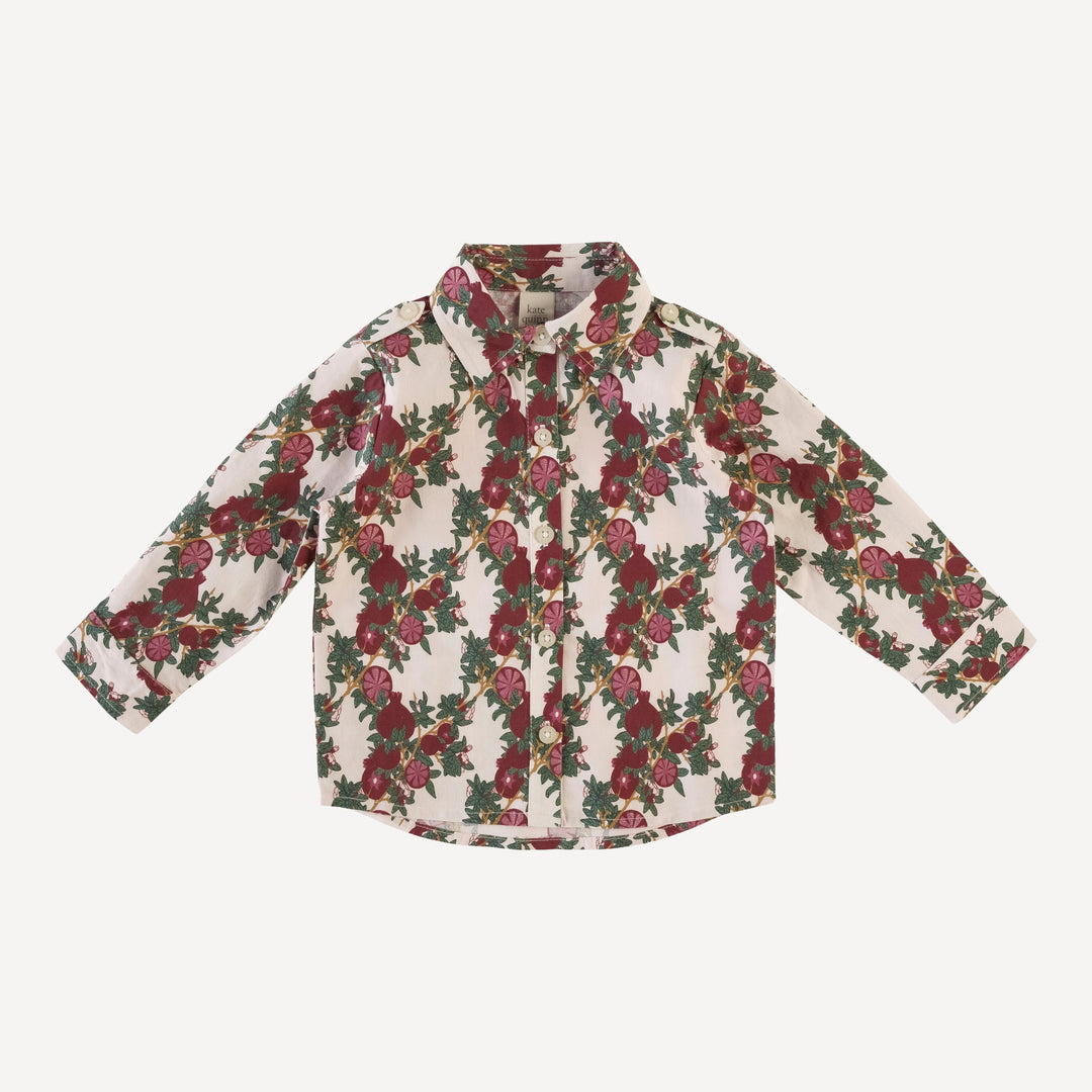long sleeve shoulder tab button shirt | pomegranate vine | organic cotton mid-weight woven