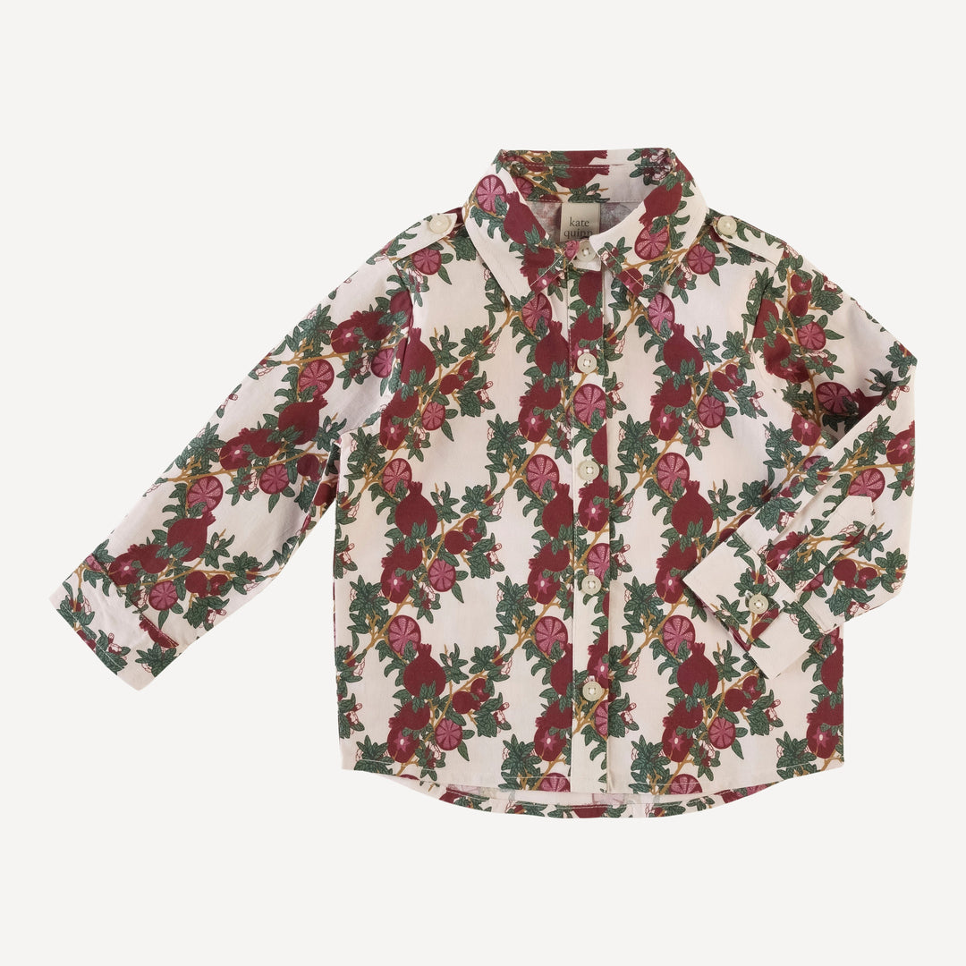 long sleeve shoulder tab button shirt | pomegranate vine | organic cotton mid-weight woven