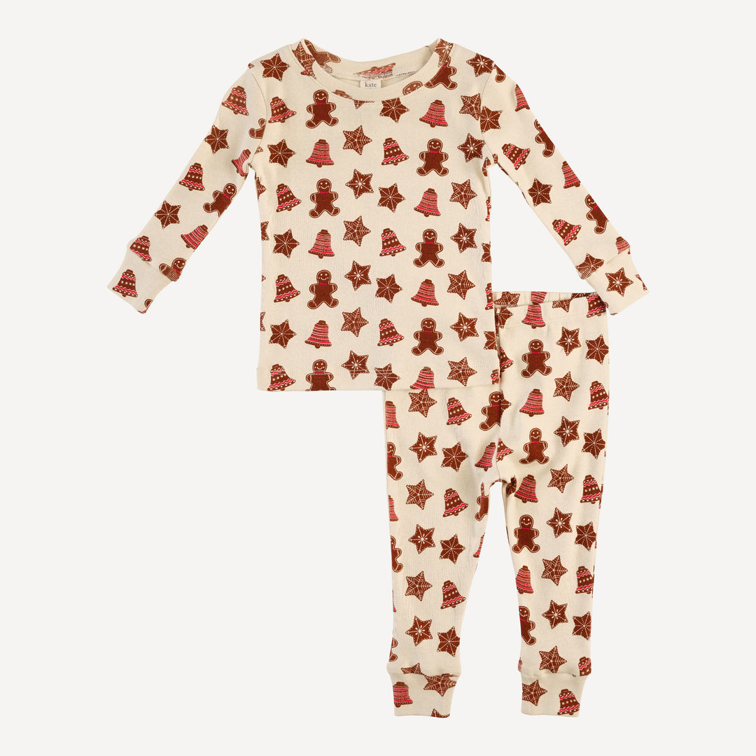 long sleeve crew neck pj set | gingerbread cookies | organic cotton flat rib