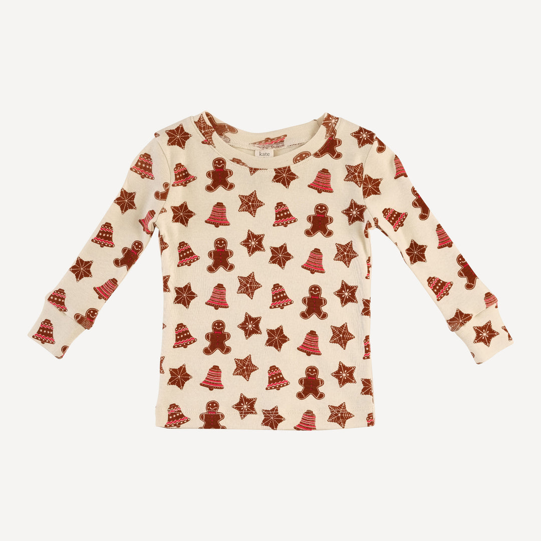 long sleeve crew neck pj set | gingerbread cookies | organic cotton flat rib