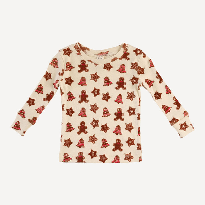 long sleeve crew neck pj set | gingerbread cookies | organic cotton flat rib