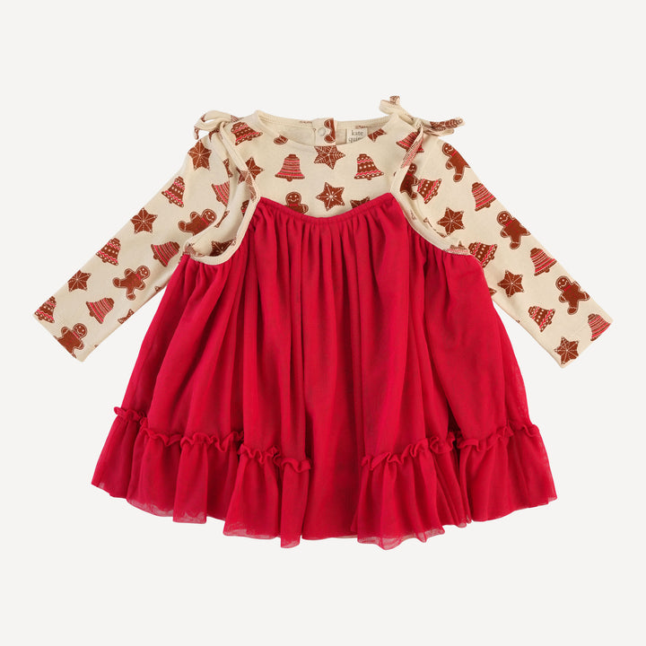 long sleeve ballerina tulle dress bodysuit | gingerbread cookies | organic cotton flat rib