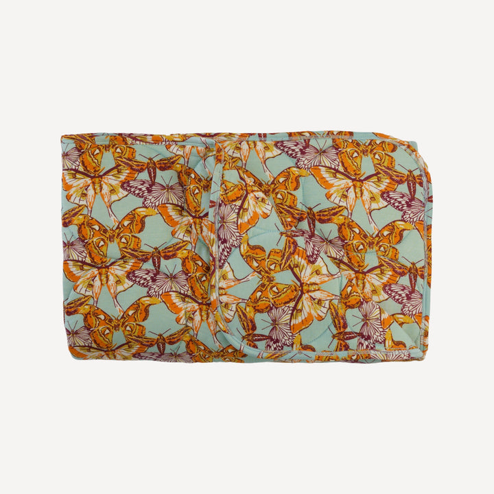 classic circle quilt | blue haze moth wallpaper | bamboo