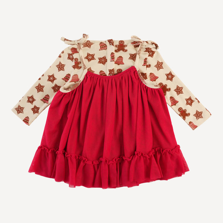 long sleeve ballerina tulle dress bodysuit | gingerbread cookies | organic cotton flat rib