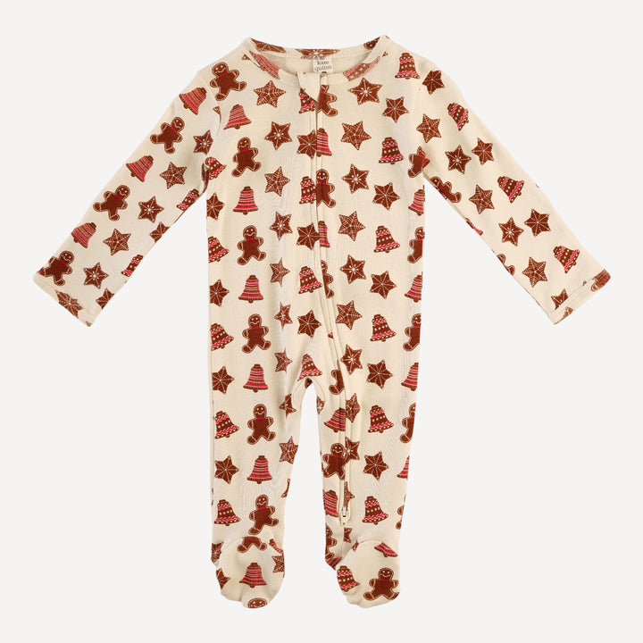 long sleeve two way zipper footie | gingerbread cookies | organic cotton flat rib