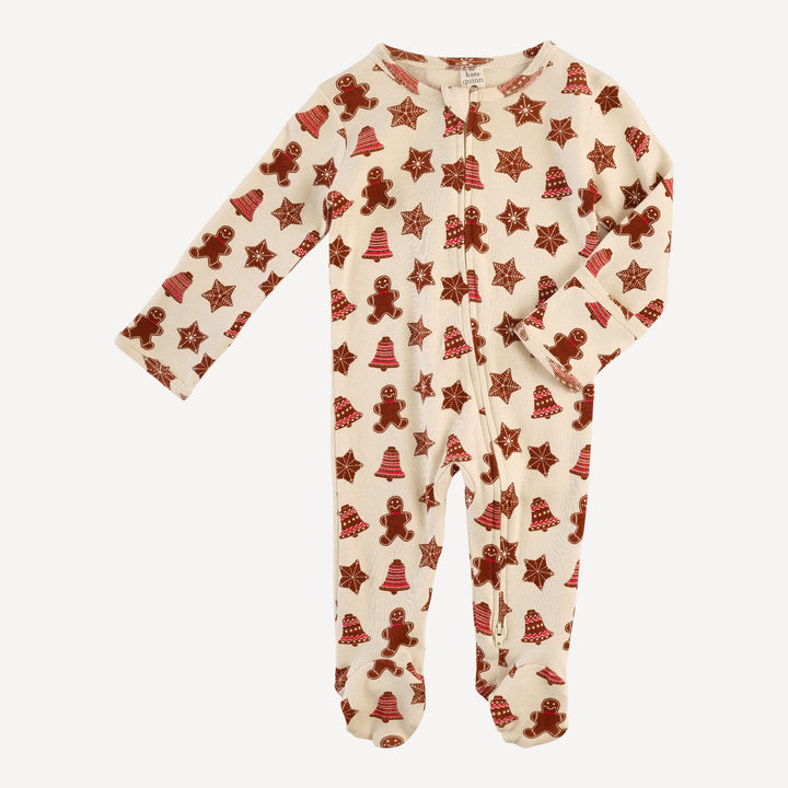 long sleeve two way zipper footie | gingerbread cookies | organic cotton flat rib