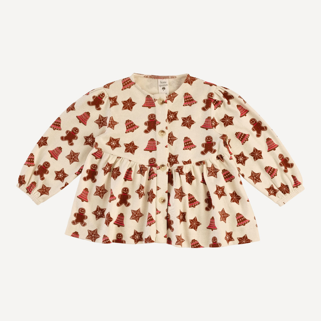 long sleeve button front v-waist top + legging set | gingerbread cookies | organic cotton flat rib