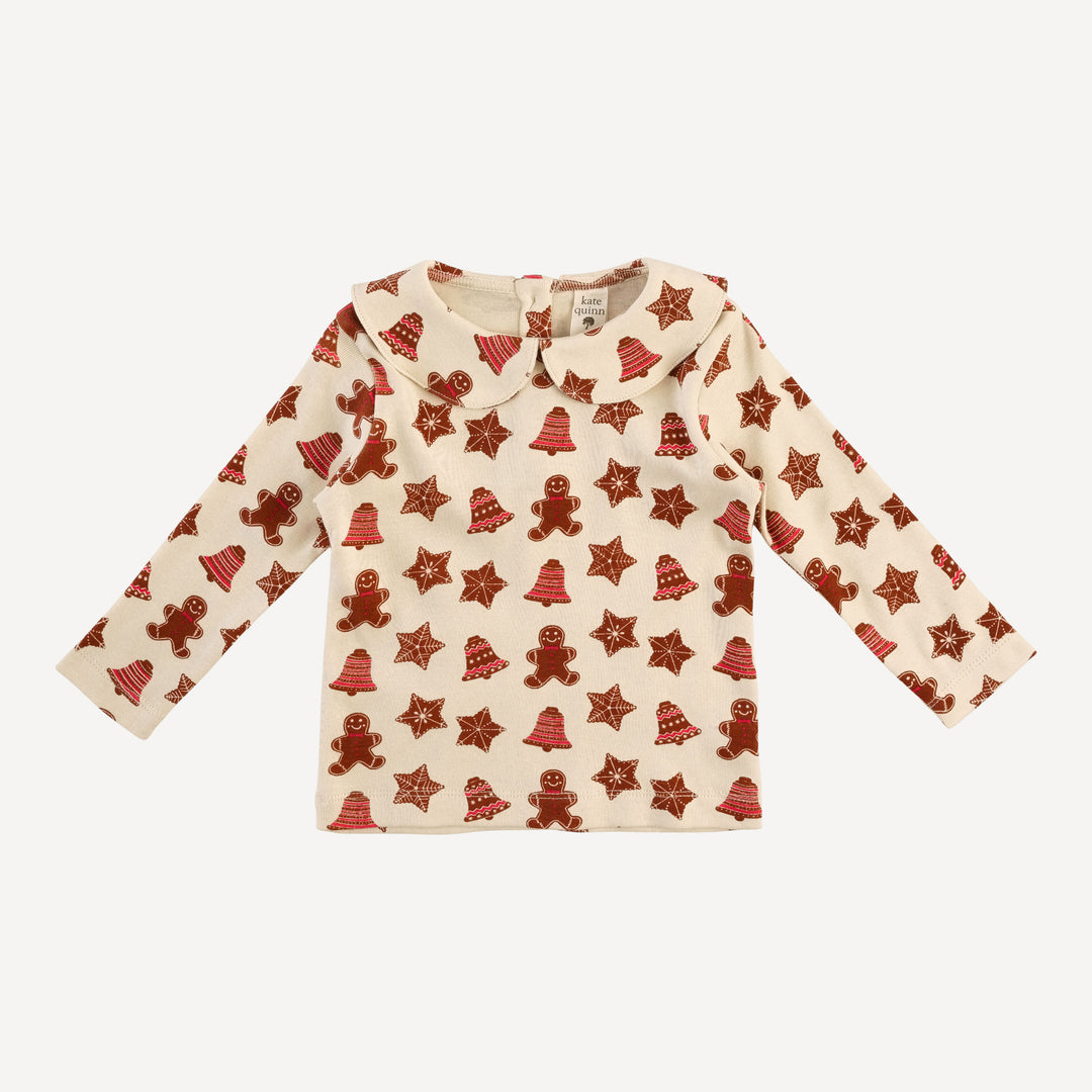 long sleeve peter pan tee | gingerbread cookies | organic cotton flat rib