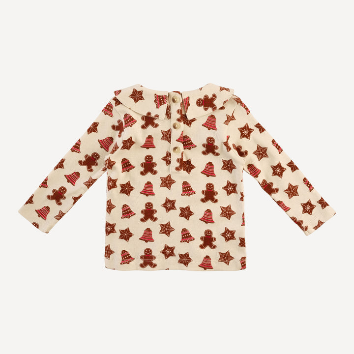 long sleeve peter pan tee | gingerbread cookies | organic cotton flat rib