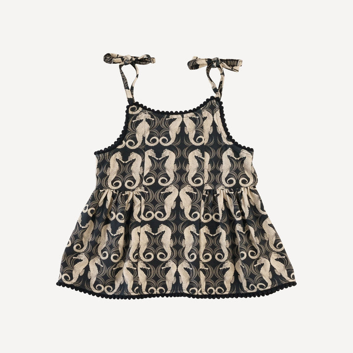 spaghetti tie pom pom ballerina top + ruffle short set | seahorse wave | light weight bamboo