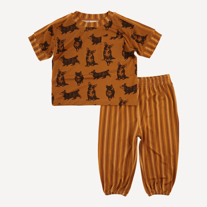 sport pocket tee + jogger set | corgis | light weight bamboo