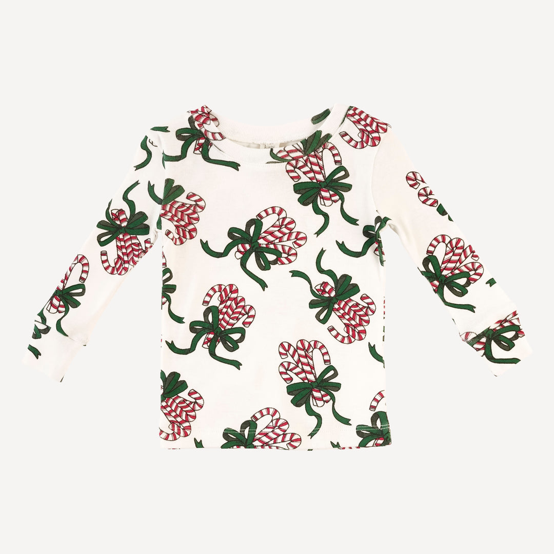 long sleeve crew neck pj set | candy canes | organic cotton flat rib