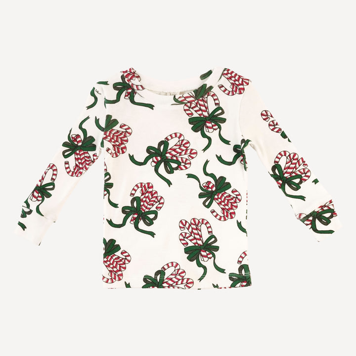 long sleeve crew neck pj set | candy canes | organic cotton flat rib