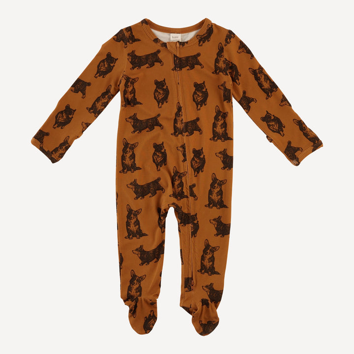 long sleeve two way zipper footie | corgis | light weight bamboo