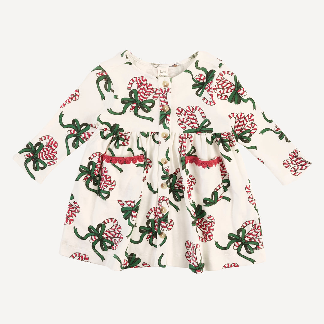long sleeve drew dress | candy canes | organic cotton flat rib