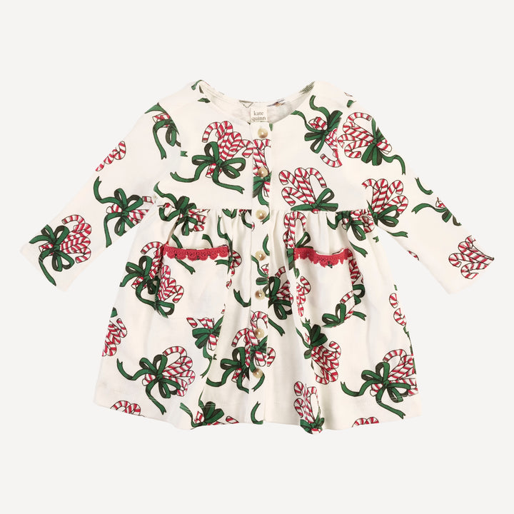 long sleeve drew dress | candy canes | organic cotton flat rib
