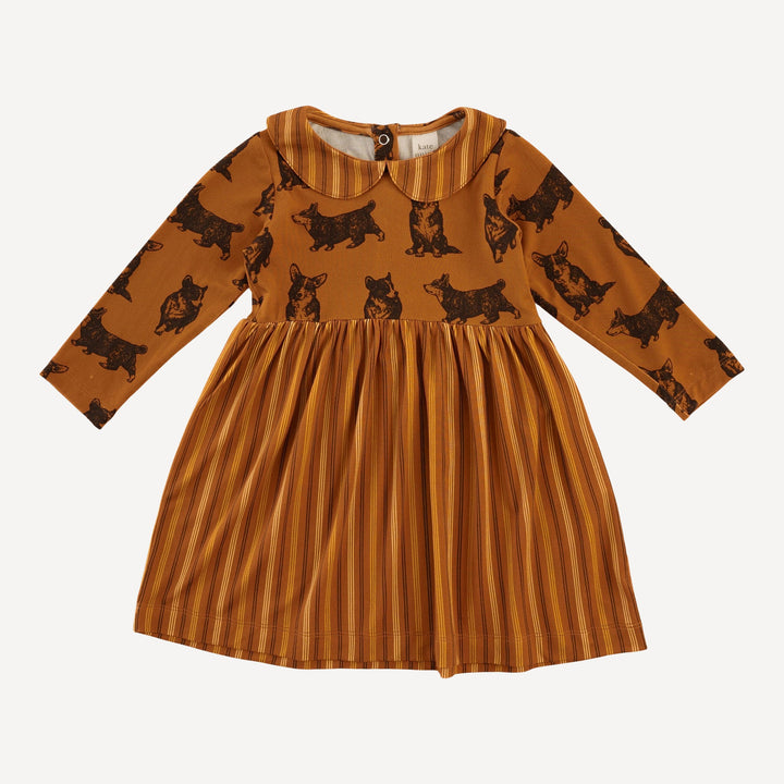 long sleeve peter pan dress | corgis | light weight bamboo