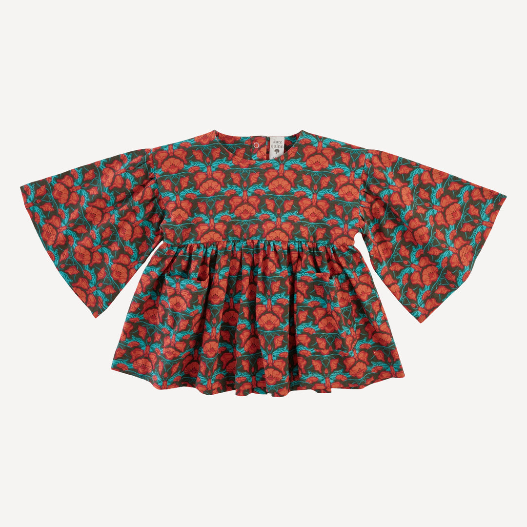bell sleeve gathered tunic | poppy | organic cotton jersey