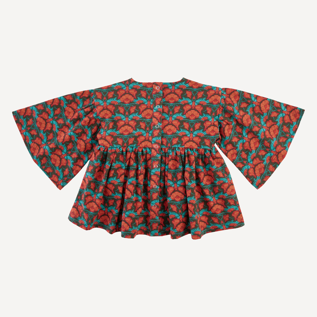 bell sleeve gathered tunic | poppy | organic cotton jersey
