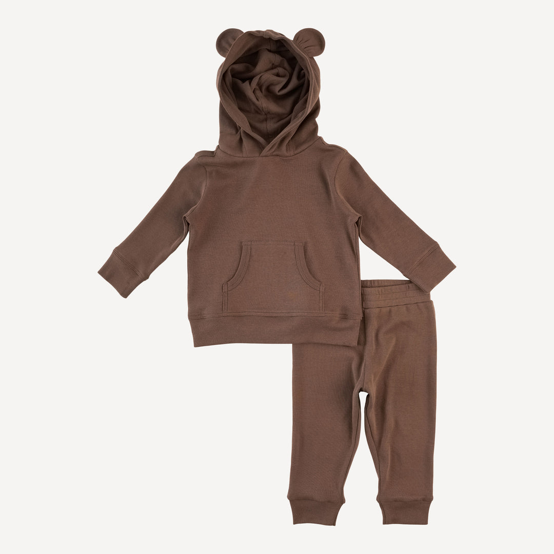 kanga bear hoodie + jogger set | coffee | organic cotton flat rib