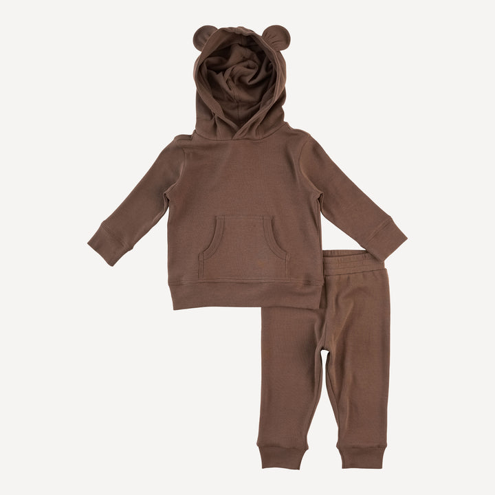 kanga bear hoodie + jogger set | coffee | organic cotton flat rib