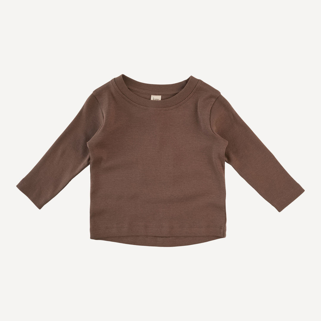 long sleeve essential boxy tee | coffee | organic cotton flat rib