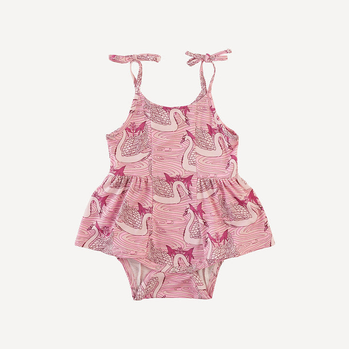 spaghetti tie ballerina bubble | pink nouveau swans | light weight bamboo