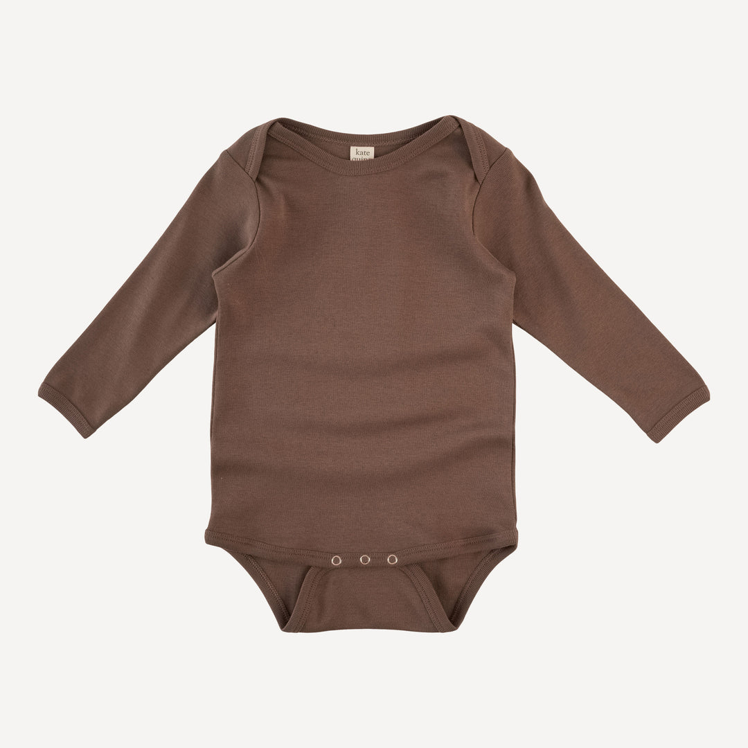 long sleeve lap neck bodysuit | coffee | organic cotton flat rib